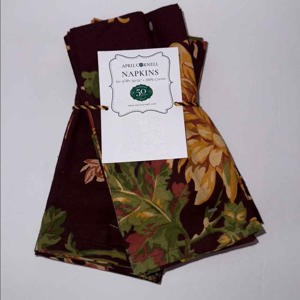 April Cornell Antoinette Set of 10 Napkins 16x16” Brown Fall Multi Color Florals